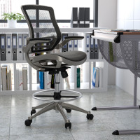 Flash Furniture BL-LB-8801X-D-BK-GR-GG Mid-Back Transparent Black Mesh Drafting Chair with Graphite Silver Frame and Flip-Up Arms